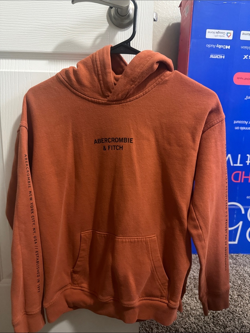 Abercrombie & Fitch Men's Burnt Orange Crewneck Hoodie